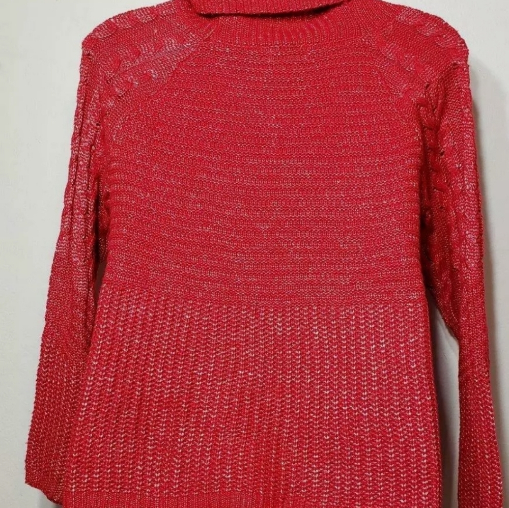 RED COWL NECK Liz CLAIBORNE  SWEATER SHIMMER XL - Picture 3 of 3